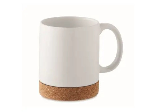 Edler Keramikbecher 280 ml - Weiß KAROO SUBLIM Design mit Kork Hochwertiger Trinkgenuss TK Gruppe® Grosshandel 