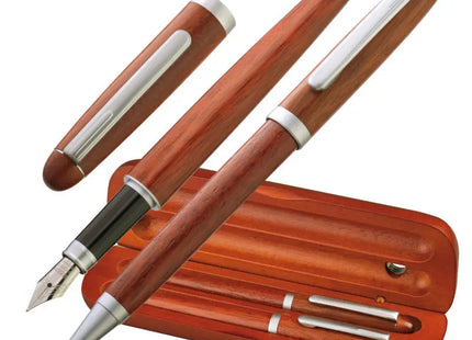 Edles Holz Schreibset mit Kugelschreiber & Füller in Braun - Premium Qualität TK Gruppe® Grosshandel 