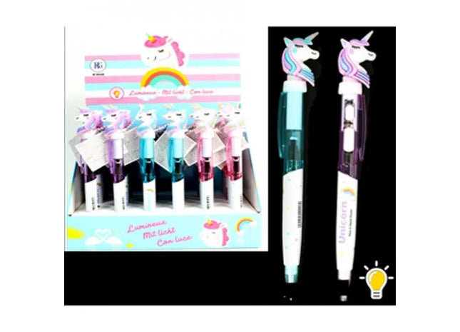 Einhorn-Kugelschreiber mit Licht, 16cm, Verschiedene Farben TK Gruppe® Grosshandel 