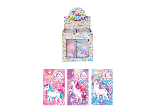 Einhorn Notizbuch 9,3 x 5,5 cm, 3-fach sortiert – Taschenformat, bunte Designs TK Gruppe® Grosshandel 