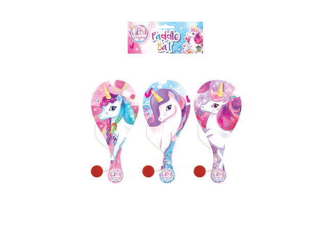 Einhorn Paddleball-Schläger, Holz, 22 cm, 3 Varianten - Spielzeug für Kinder TK Gruppe® Grosshandel 