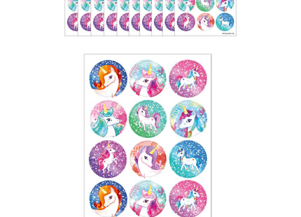Einhorn Sticker 2,5 cm - 18 Blatt Aufkleber, Bunte Kinder Sticker Sets zum Basteln & Deko TK Gruppe® Grosshandel 