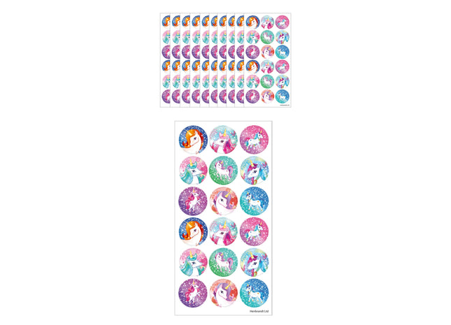 Einhorn Sticker 2,5 cm - 18 Blatt Aufkleber, Bunte Kinder Sticker Sets zum Basteln & Deko TK Gruppe® Grosshandel 
