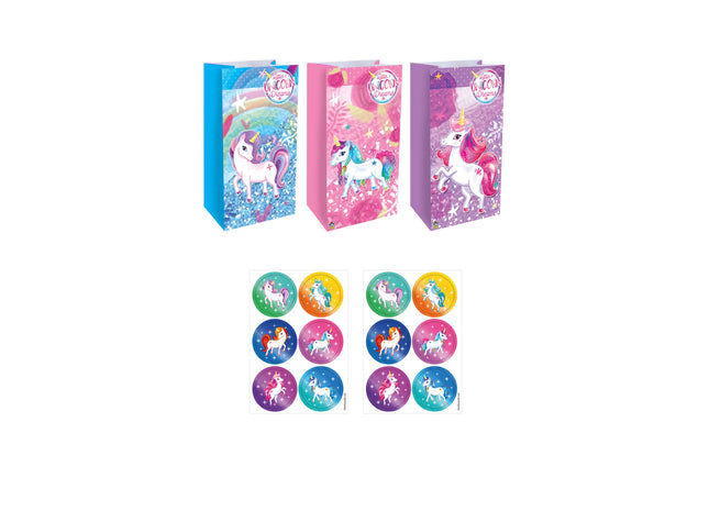 Einhorn Tasche 13x25x8 cm mit 3 cm Aufkleber, Sortierte Designs - Kindertasche TK Gruppe® Grosshandel 