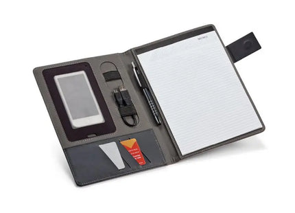 Elegante A5 PU & Leinenimitat Schreibmappe - Hellgrauer Liniert Schreibblock TK Gruppe® Grosshandel 