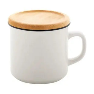 Elegante Cybele Porzellantasse 320 ml - Weiß Mit Bambusdeckel & Untersetzer Stilvoll & umweltfreundlich TK Gruppe® Grosshandel 