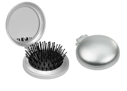 Elegante Haarbürste mit Spiegel in Silber-Schwarz – Stilvoll & Praktisch TK Gruppe® Grosshandel 