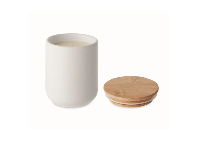 Elegante Kerze im Steinguttopf 200 g VEIKA - Zeitloses Weiß für stilvolle Momente TK Gruppe® Grosshandel 