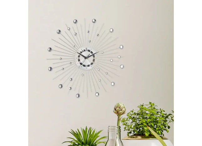 Elegante Wanduhr aus Metall mit Strass, Großformat 50 cm Durchmesser TK Gruppe® Grosshandel 