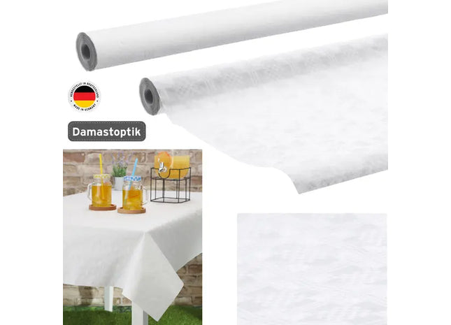 Elegante Weiße Damast-Tischdecke, 10m x 1m – Ideal für Feste TK Gruppe® Grosshandel 