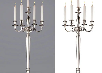 Eleganter 5-armiger Kerzenleuchter, Silber, Ca. 80 cm Hoch - Klassischer Kerzenständer TK Gruppe® Grosshandel 