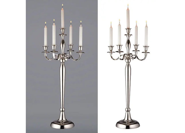 Eleganter 5-armiger Kerzenleuchter, Silber, Ca. 80 cm Hoch - Klassischer Kerzenständer TK Gruppe® Grosshandel 