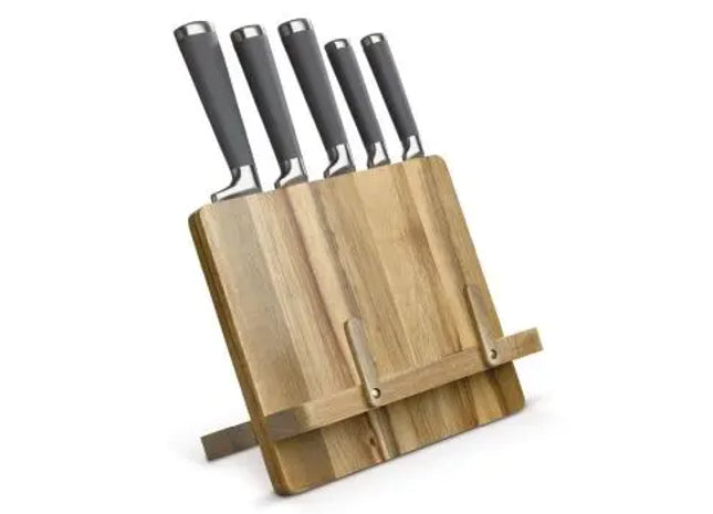 Eleganter Kochbuchständer mit 5 Messern - Holz, Praktisches Küchenset für Hobbyköche TK Gruppe® Grosshandel 