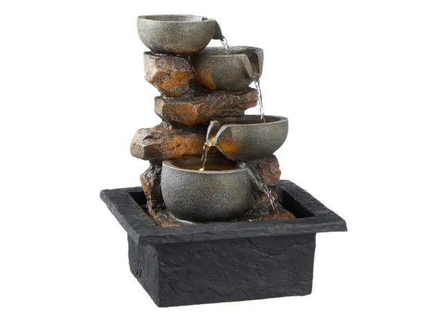 Eleganter LED Zimmerbrunnen, modernes Design 1, ca. 28 cm Höhe – Beruhigende Wohnraumdekoration TK Gruppe® Grosshandel 