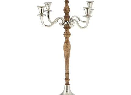 Eleganter Leuchter mit 5 Armen - Silber und Holz, ca. 60cmH: Stilvolles Highlight für Ihr Zuhause TK Gruppe® Grosshandel 