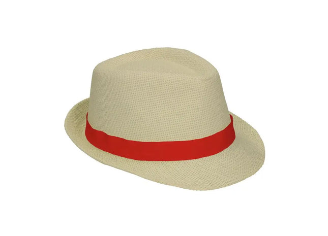 Eleganter Panamahut Salvador - Beigefarbener Hut mit rotem Band für Damen und Herren - Sommermode TK Gruppe® Grosshandel 