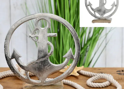 Eleganter silberner Anker im Kreis auf Ständer, 25 cm Durchmesser - Deko-Highlight TK Gruppe® Grosshandel 