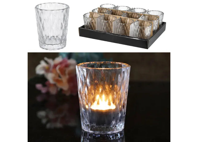 Elegantes Glas-Windlicht, 9cm Hoch, Perfekt für Teelichter TK Gruppe® Grosshandel 