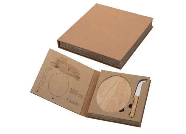 Elegantes Käseset mit Holzbrettchen Gouda - Beige, Stilvolle Käseplatte mit Messern TK Gruppe® Grosshandel 