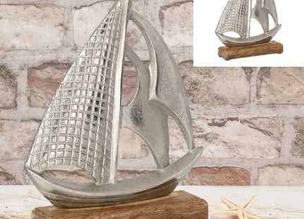 Elegantes Segelboot in Silber auf Holzfuß - Maritime Dekoration, Höhe ca. 27 cm TK Gruppe® Grosshandel 