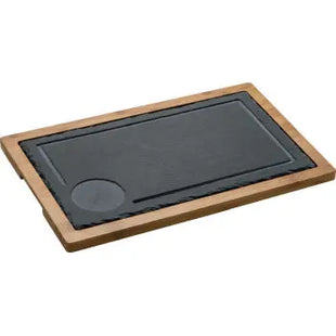 Elegantes Servierbrett aus Bambus mit Schieferplatte, Schwarz - 100 cm TK Gruppe® Grosshandel 