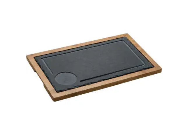 Elegantes Servierbrett aus Bambus mit Schieferplatte, Schwarz - 100 cm TK Gruppe® Grosshandel 