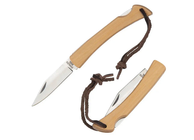 Elegantes Taschenmesser mit Bambusschalen und Aufhängeschlaufe - Beige TK Gruppe® Grosshandel 
