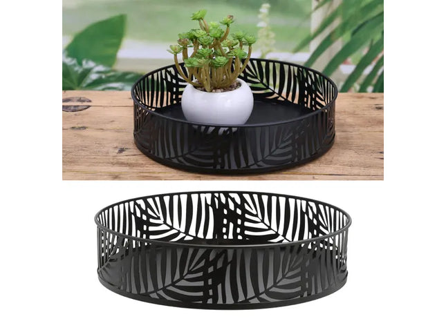 Elegantes rundes schwarzes Metalltablett, 25 cm Durchmesser – Stilvolle Servierplatte, Dekotablett TK Gruppe® Grosshandel 