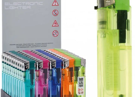 Elektrisches Feuerzeug durchsichtig, 5 Farben sortiert, kompakte Größe 8x2cm TK Gruppe® Grosshandel 