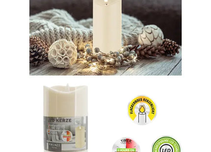 Elfenbeinfarbene LED Kerze 'New Flame', Groß, 7,5x15cm TK Gruppe® Grosshandel 