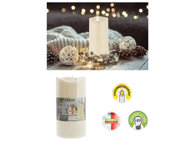 Elfenbeinfarbene LED Kerze 'New Flame', Groß, 7,5x15cm TK Gruppe® Grosshandel 