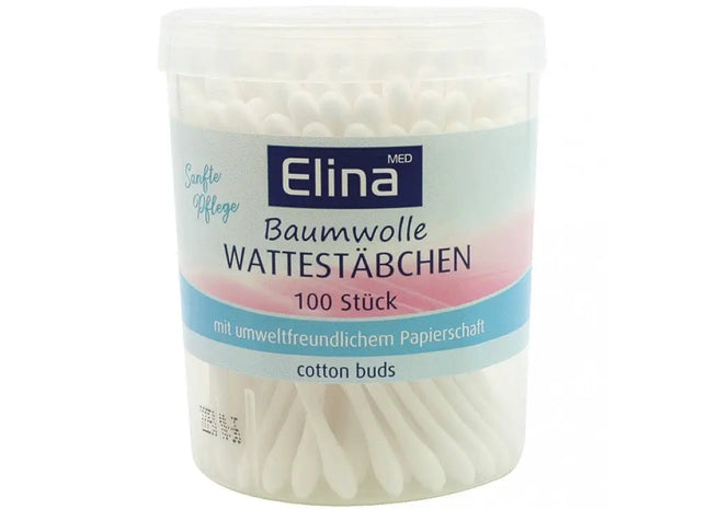 Elina 100 Baumwollstäbchen mit Papierstielen in runder Box – Umweltfreundliche Reinigung TK Gruppe® Grosshandel 