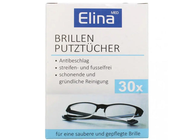 Elina 30er-Pack Brillenputztücher in Einzelsachets, Streifenfrei & Mobil TK Gruppe® Grosshandel 