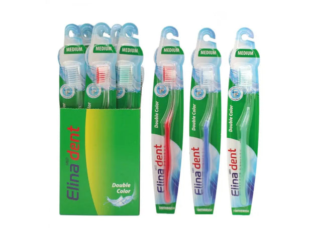 Elina Doppelfarbige Zahnbürsten 12 Stück im Ständer TK Gruppe® Grosshandel 