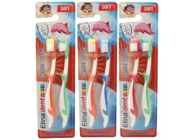 Elina Kids Toothbrush Set: 2 Dolphin-themed Brushes on Assorted Cards - Child-Friendly Oral Care TK Gruppe® Grosshandel 
