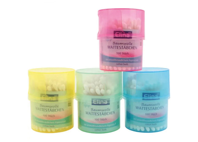 Elina Wattestäbchen 100 Stück in Farbiger Spenderbox, Papierstiele TK Gruppe® Grosshandel 