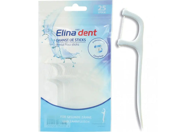 Elina Zahnseidesticks, 25 Stück, 8 cm, in praktischer Reißverschlusstasche TK Gruppe® Grosshandel 