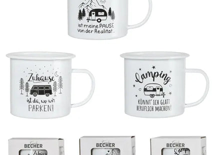 Emaille Camping-Becher, ca. 9 cm Höhe, 3er Set - Robustes Outdoor Geschirr TK Gruppe® Grosshandel 
