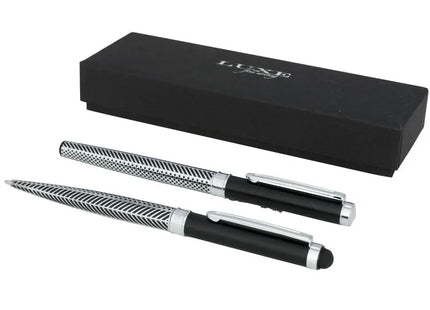 Empire Duo Stiftset - Geschenkbox, Silber & Schwarz, Elegante Schwarze Mine TK Gruppe® Grosshandel 