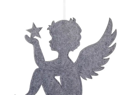 Engel zum Aufhängen, Sitzend, Grauer Filz, Mittelgroß, ca. 38 cm - Dekofigur TK Gruppe® Grosshandel 