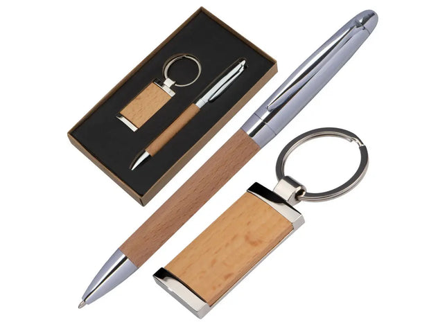 Enschede Metall-Holz Geschenkset in Braun - Elegantes Präsentationsset TK Gruppe® Grosshandel 