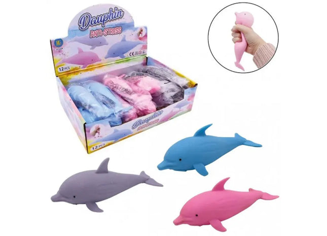 Entspannender Antistress-Delfin, 18 cm, 3 Farben sortiert, 12er Display TK Gruppe® Grosshandel 