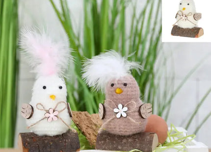 Entzückende Kükenfiguren auf Holzbasis, 2er-Set, ca. 7x7x13cm – Zierdeko TK Gruppe® Grosshandel 