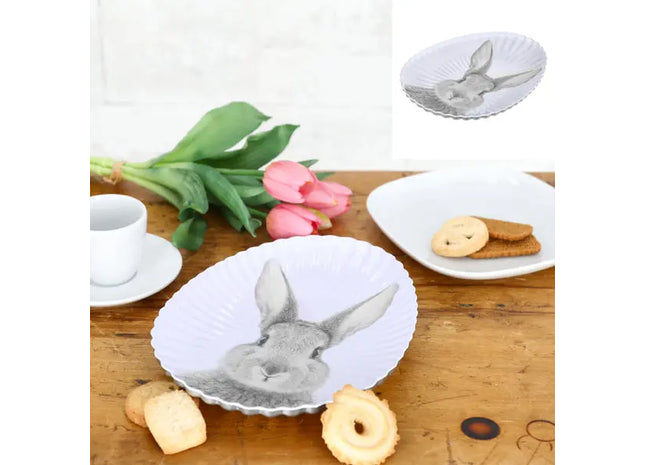 Entzückender Hasen Gebäckteller - Keramik Kuchenplatte, Ca. 18x24cm - Niedliches Kaninchen Design TK Gruppe® Grosshandel 