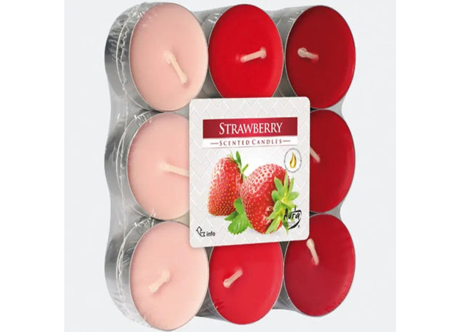 Erdbeer-Duft-Teelichter, 18er-Pack in praktischer Blockverpackung – Ideal für süße Atmosphäre TK Gruppe® Grosshandel 