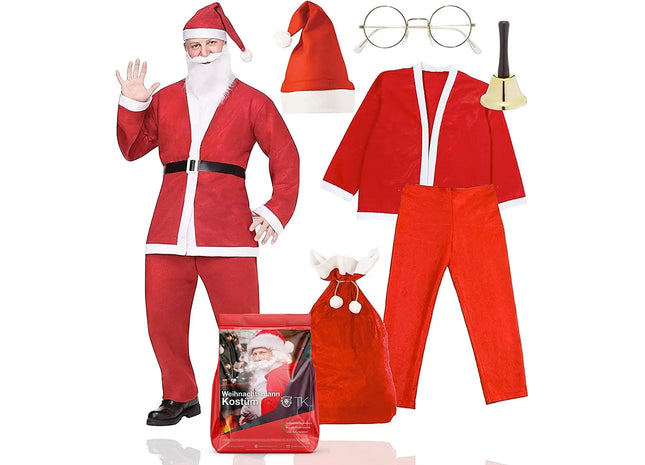 6 in 1 Nikolauskostüm - Weihnachtsmannkostüm - Santa Costume - für Weihnachten - Kostüm für Nikolaus - Weihnachtsmann - Santa Claus - Herren / Erwachs TK Gruppe® Grosshandel 