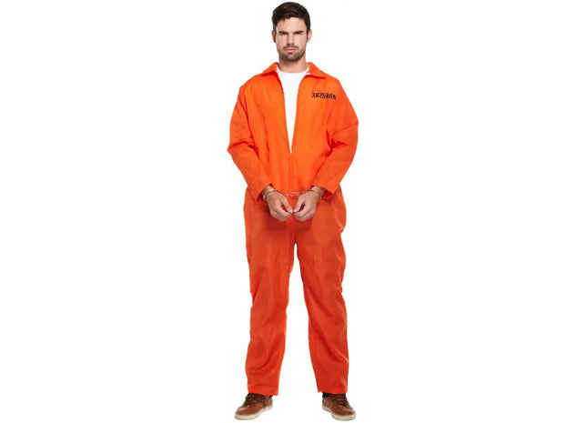 Erwachsene Gefängnis-Overall Orange mit Metall-Handschellen, Einheitsgröße TK Gruppe® Grosshandel 