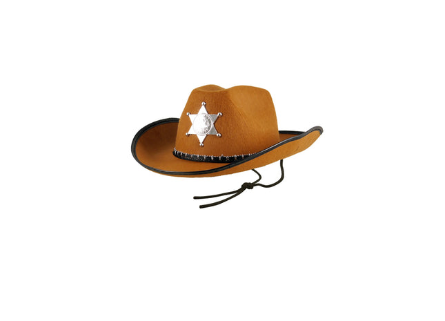 Erwachsener Brauner Cowboy Hut mit Stern und Kordel – Robustere Westernhütte für Kostüm & Outdoor TK Gruppe® Grosshandel 