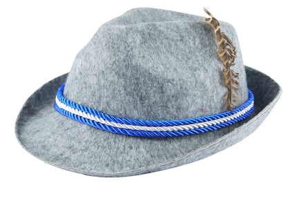 Erwachsener Oktoberfesthut Mit Feder und Blau-Weißem Kordel - Traditioneller Festhut TK Gruppe® Grosshandel 