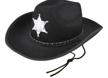 Erwachsener Schwarzer Cowboyhut Mit Stern und Kordel - Westernhut für Kostüm & Outdoor TK Gruppe® Grosshandel 